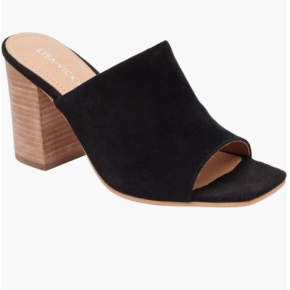Lisa Vicky Joy-V Mule Sandal Heels Women’s Size 8M Black Kid Suede Sandals New - Picture 1 of 4